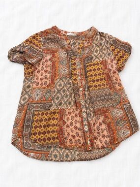 Westport Orange Rust Multi Print Button Front Girls Top